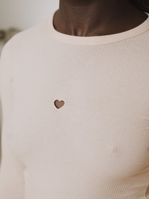 Heart Long Sleeve Tee Organic Cotton Rib - Tin Beige