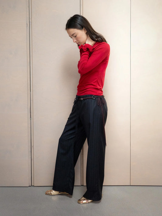 Wool Slip Trouser - Navy Stripe