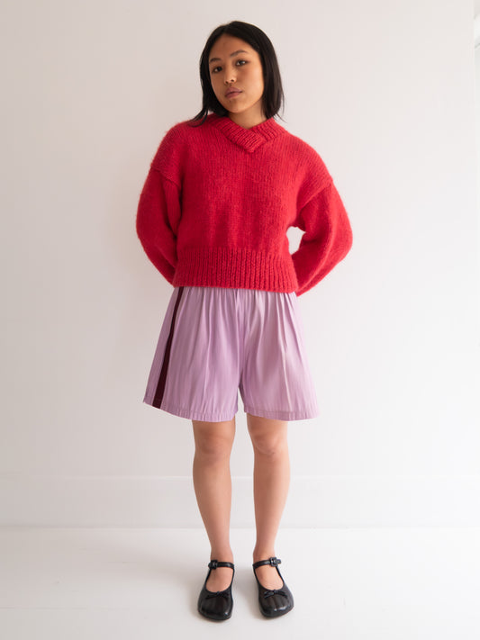 Raw Silk Contrast Shorts - Lavender/Wine