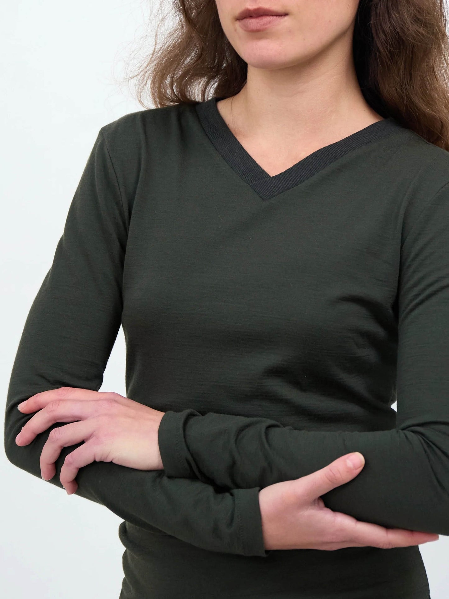 High V-Neck Long Sleeve - Khaki