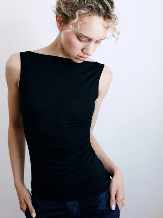 The Merino Wool Sabrina Top - Black