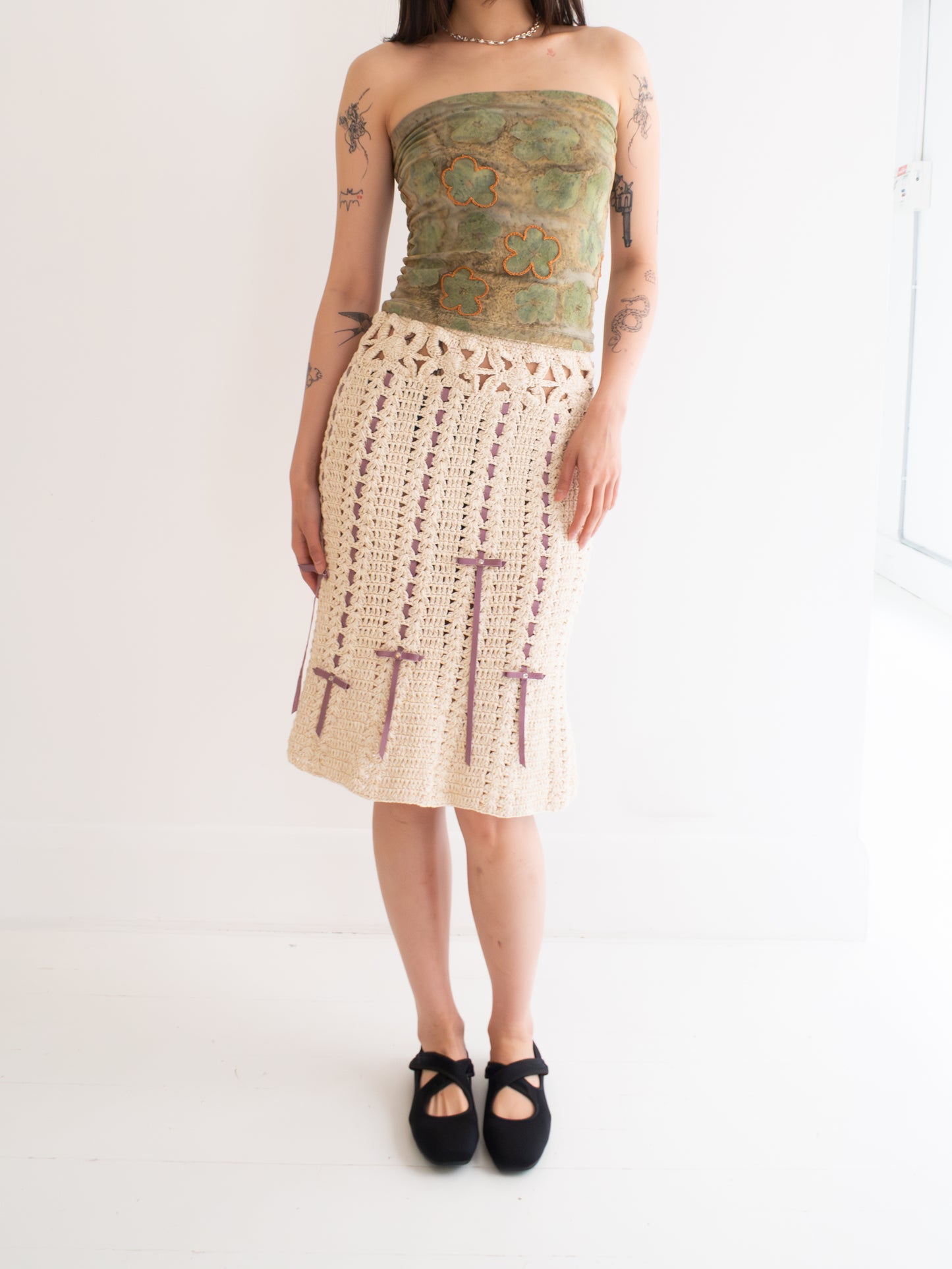 Midi Crochet Skirt - Bone