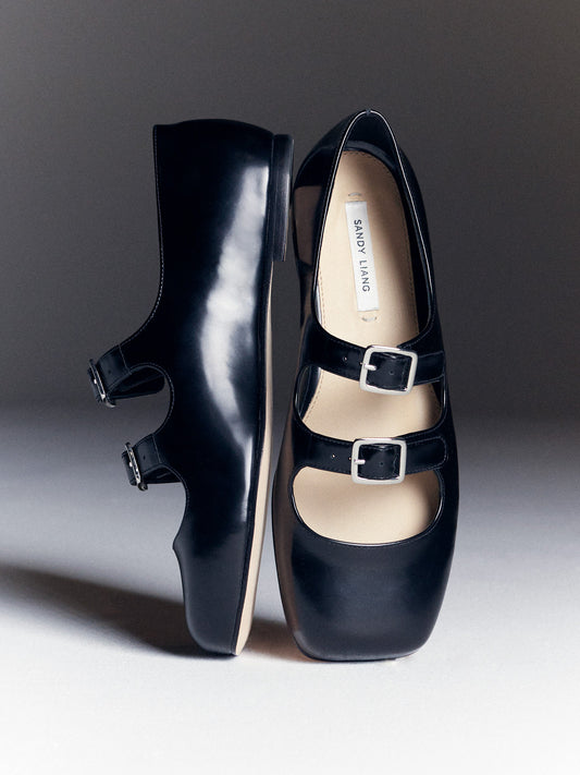 Mary Jane Double Strap - Black Spazzolato