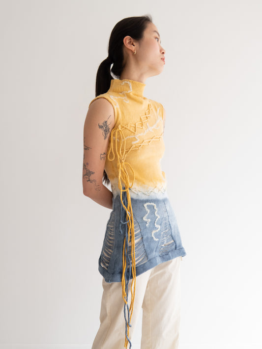 Lace Up Dress - Yellow/Indigo