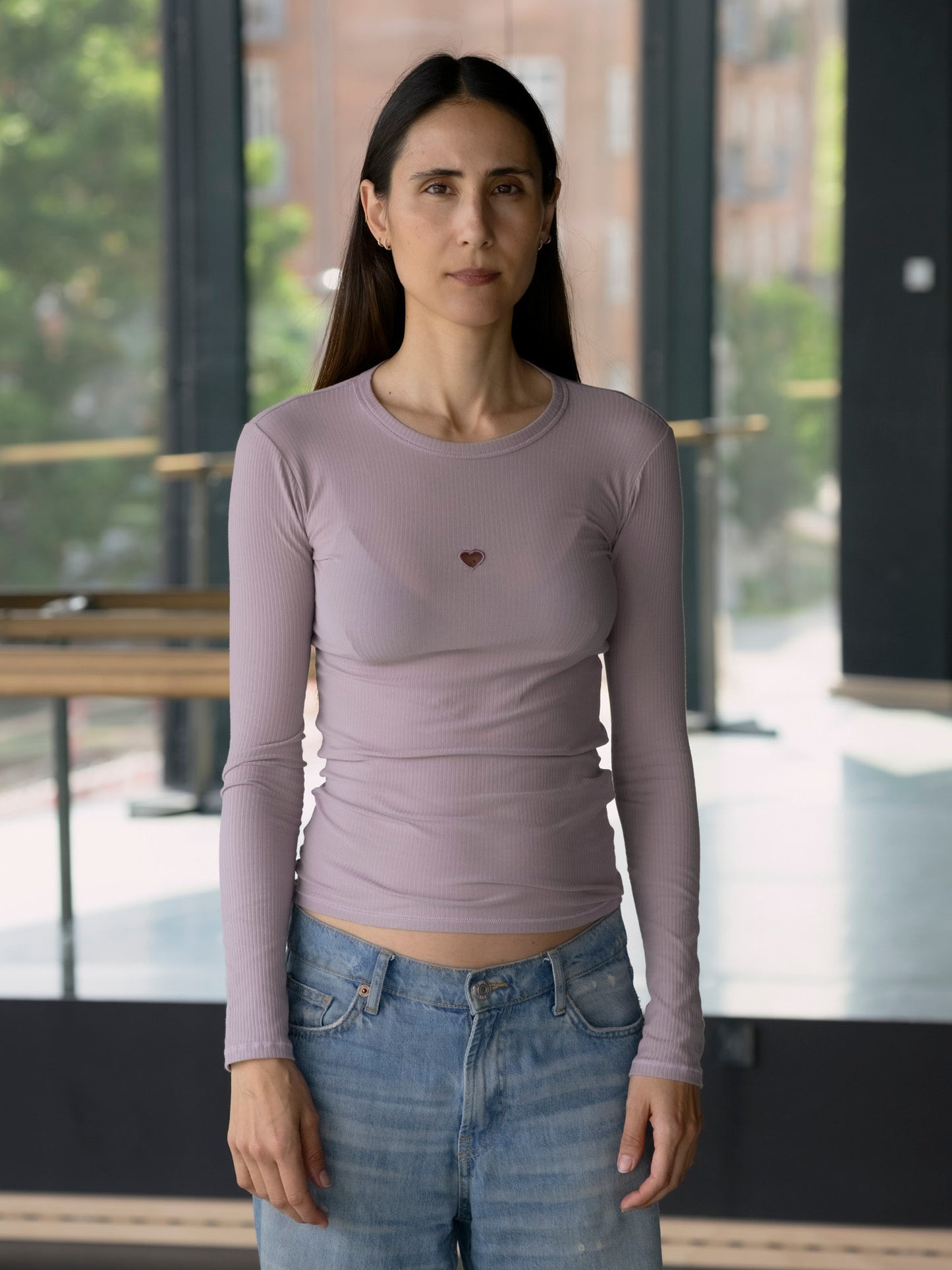 Heart Long Sleeve Tee Organic Cotton Rib - Verbe Purple