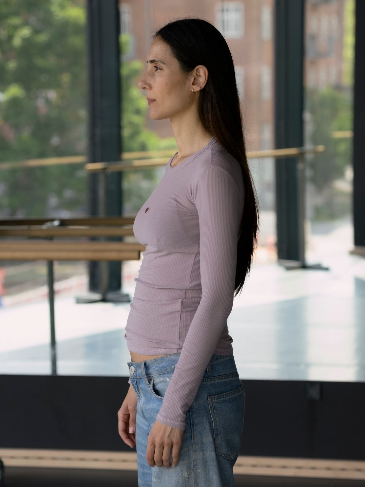 Heart Long Sleeve Tee Organic Cotton Rib - Verbe Purple