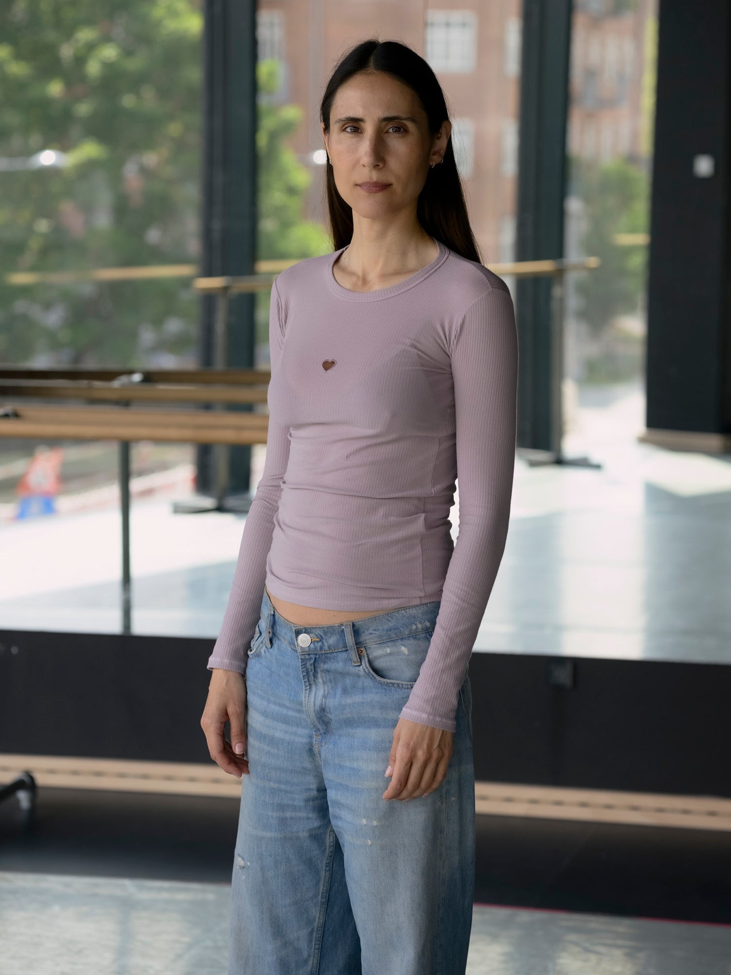 Heart Long Sleeve Tee Organic Cotton Rib - Verbe Purple