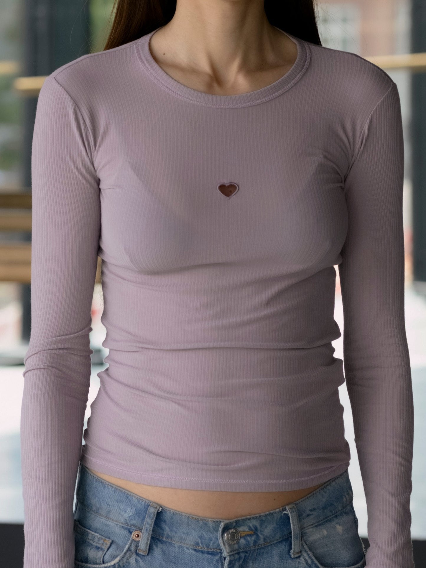Heart Long Sleeve Tee Organic Cotton Rib - Verbe Purple
