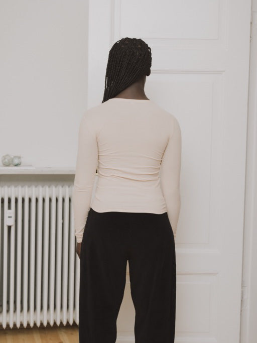 Heart Long Sleeve Tee Organic Cotton Rib - Tin Beige