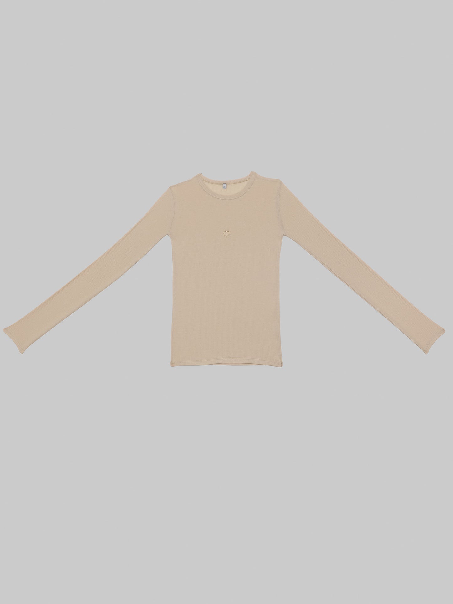 Heart Long Sleeve Tee Organic Cotton Rib - Tin Beige