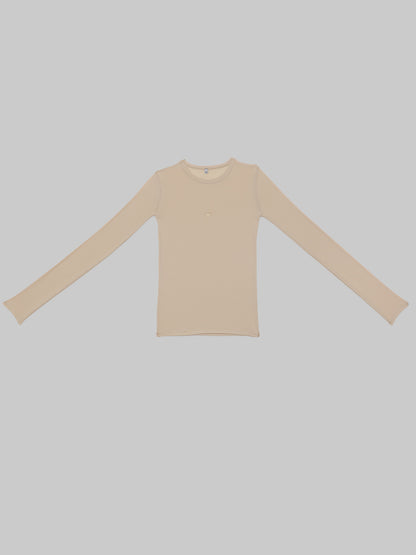 Heart Long Sleeve Tee Organic Cotton Rib - Tin Beige