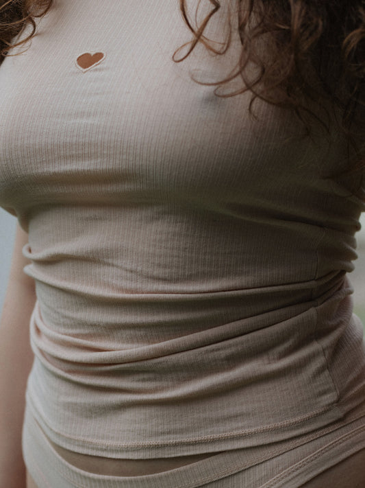 Heart Tank Organic Cotton Rib - Tin Beige