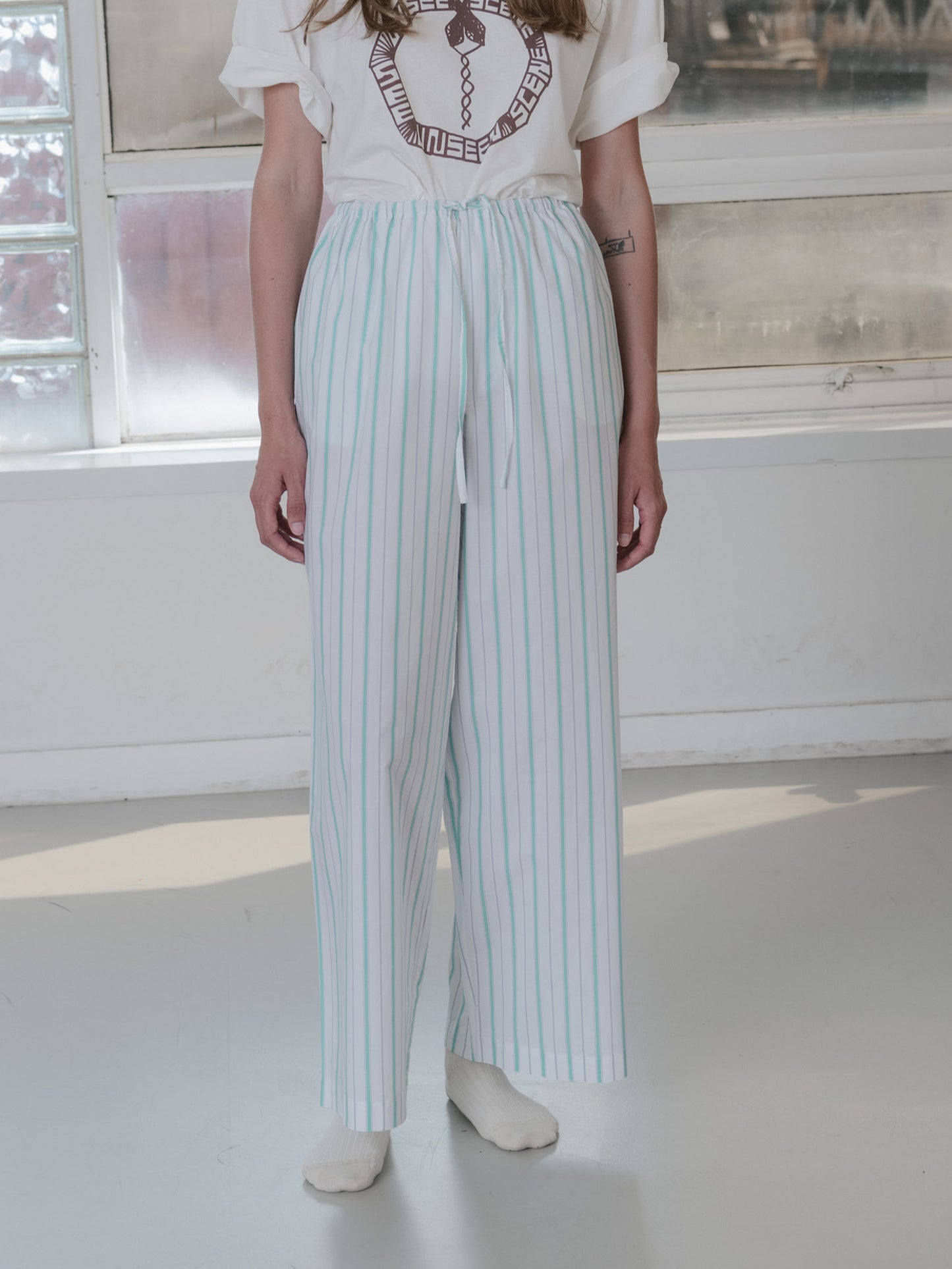 Kolla Pants Organic Cotton Poplin - Mint Stripe