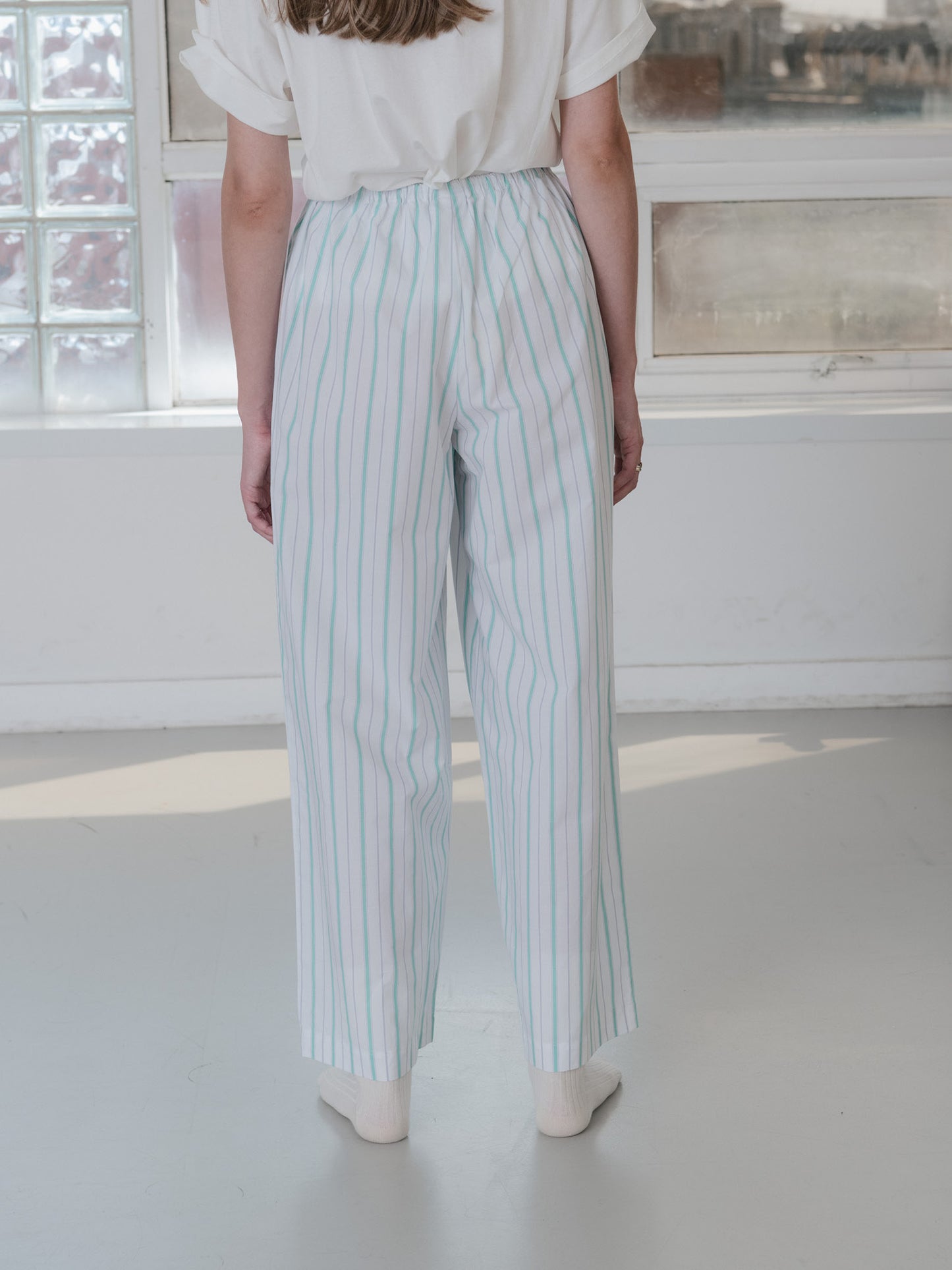 Kolla Pants Organic Cotton Poplin - Mint Stripe