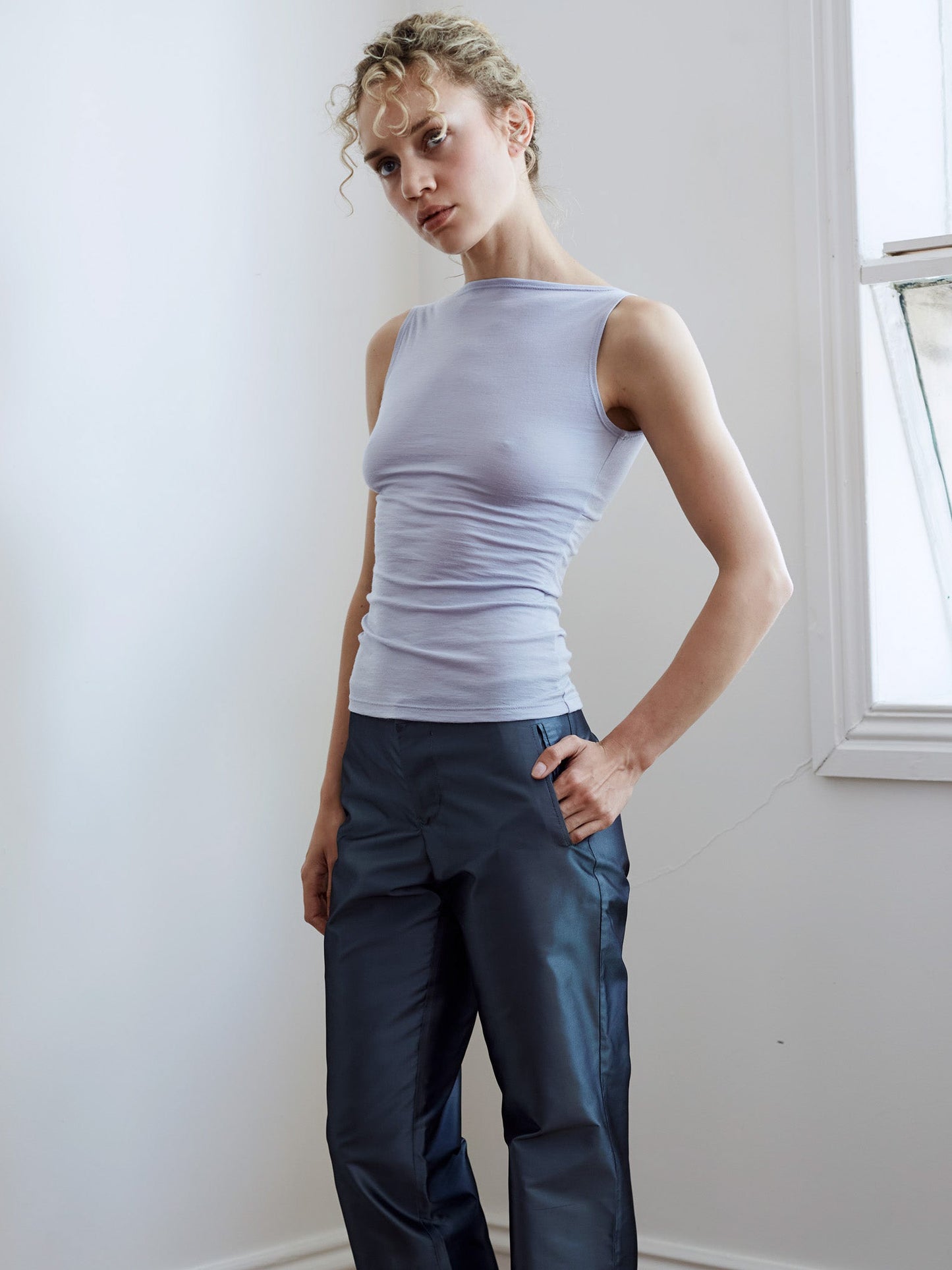 The Merino Wool Sabrina Top - Ice Blue