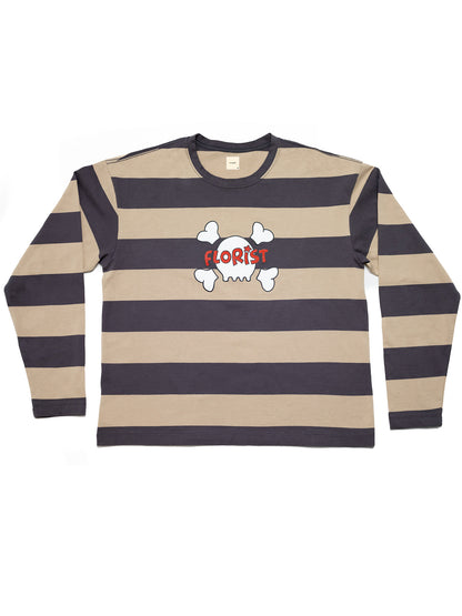 Skull Long Sleeve - Beige/Charcoal Stripe