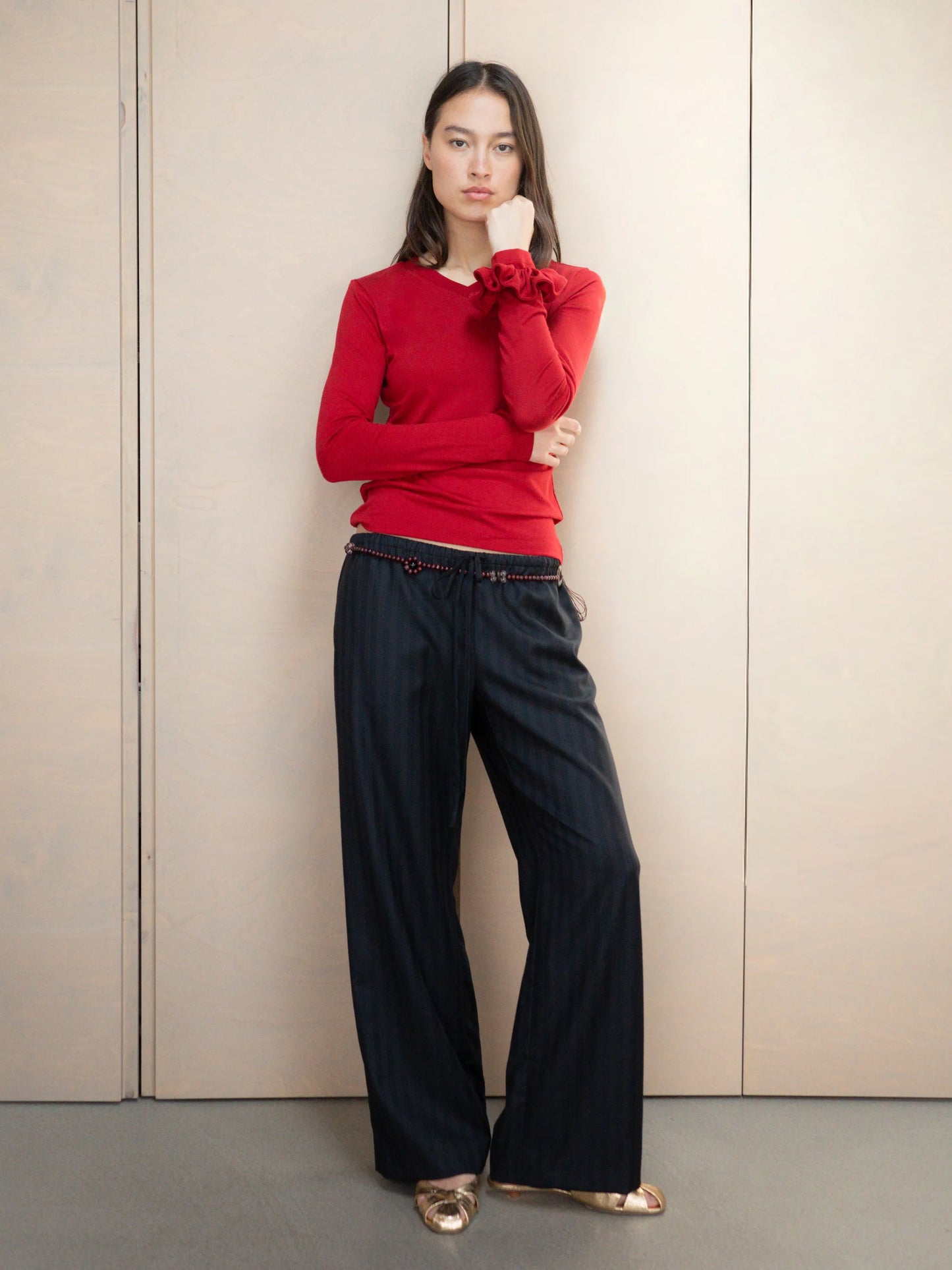 Wool Slip Trouser - Navy Stripe