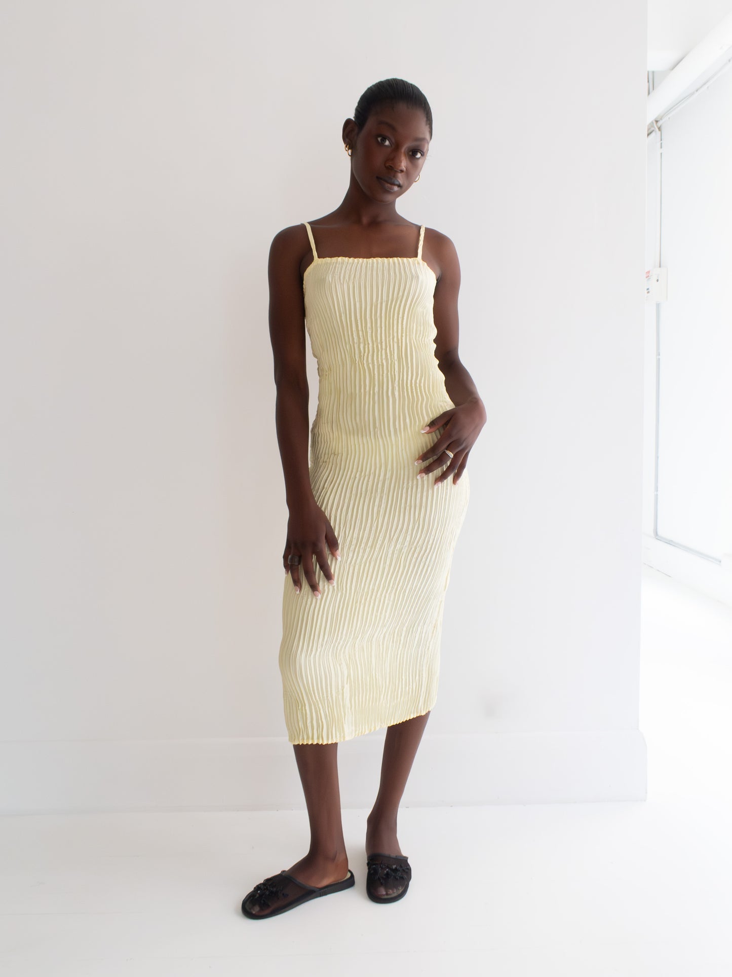 Plissé Silk Tube Dress - Light Yellow