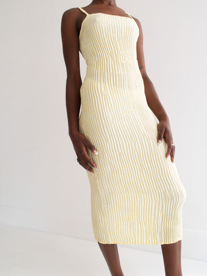 Plissé Silk Tube Dress - Light Yellow