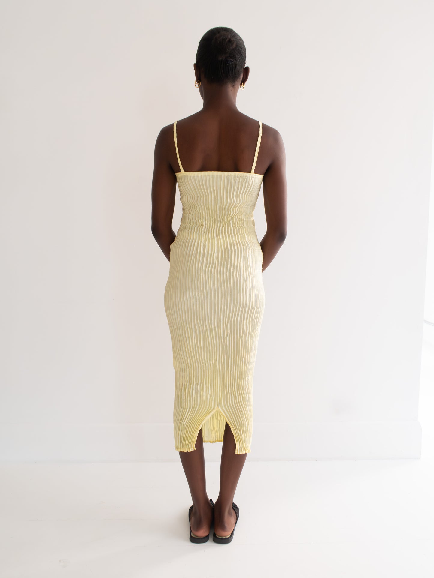 Plissé Silk Tube Dress - Light Yellow