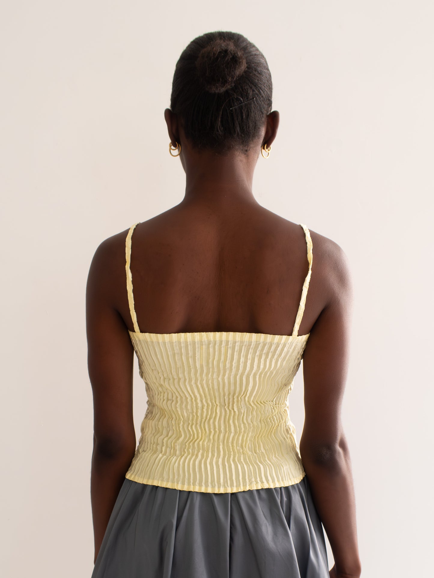 Plissé Silk Tube Top - Light Yellow