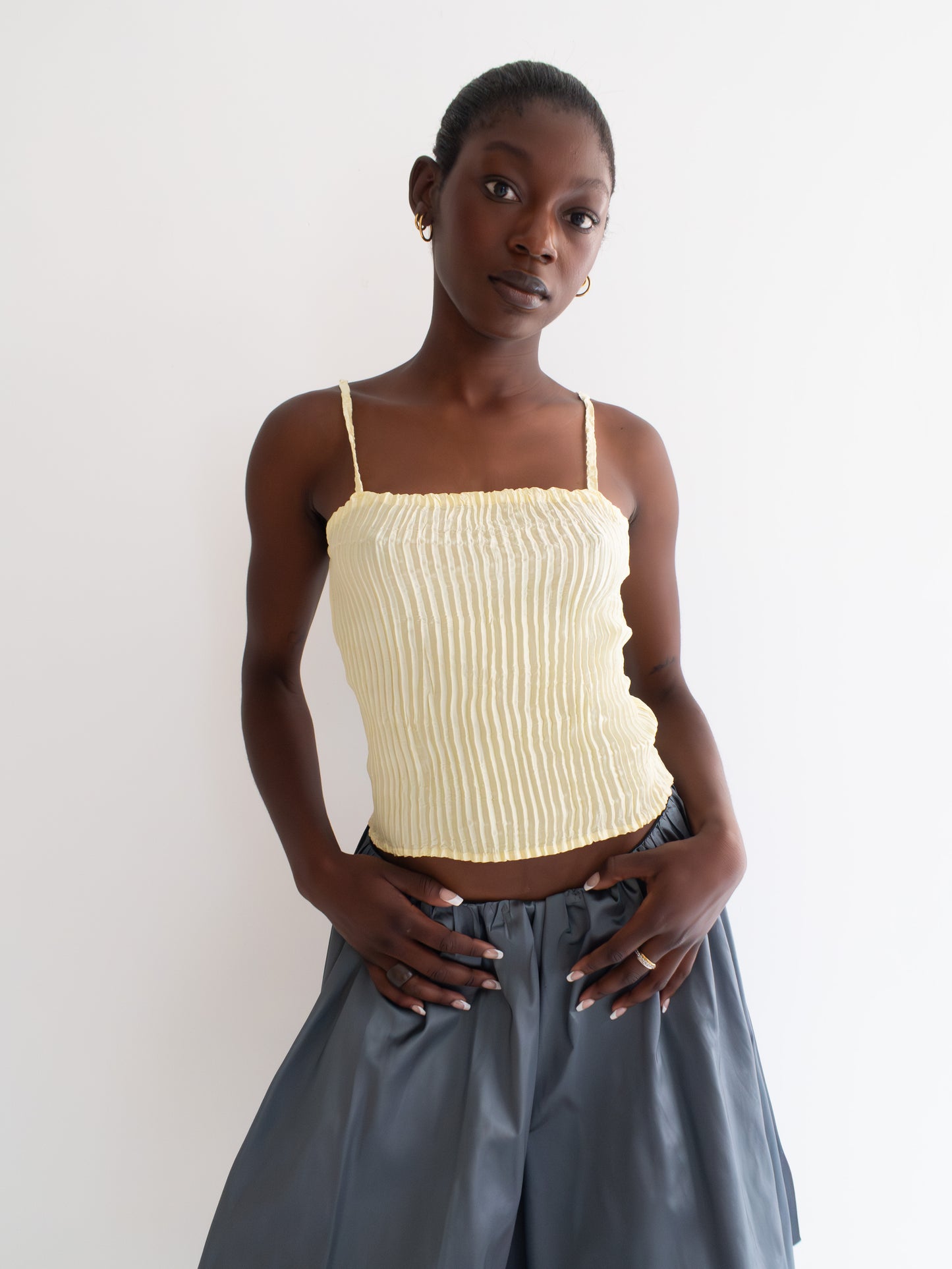 Plissé Silk Tube Top - Light Yellow