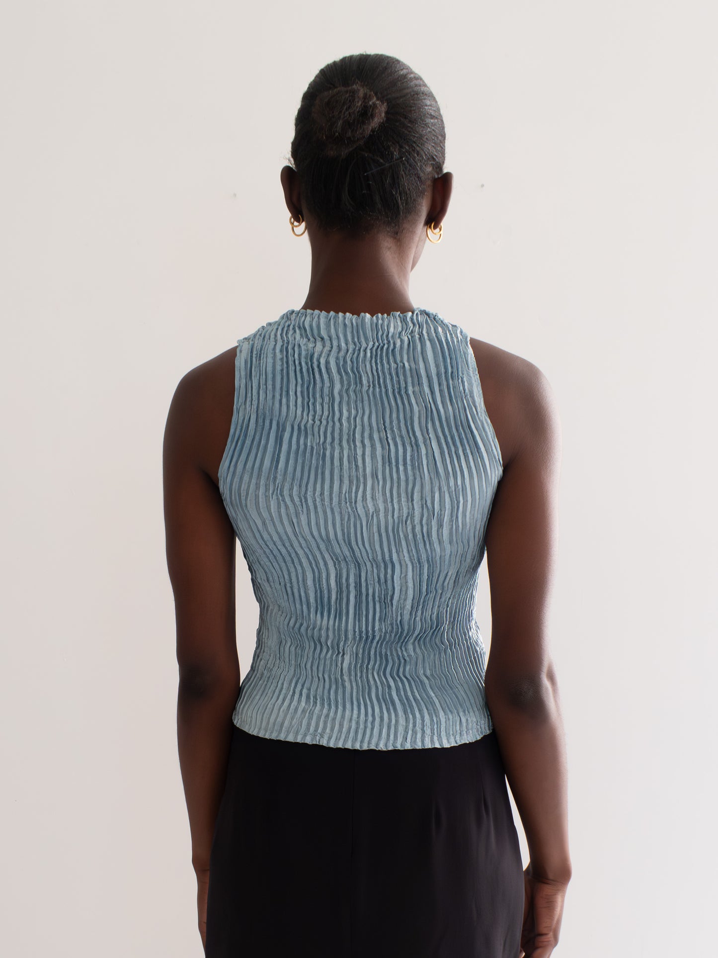 Plissé Silk Tank Top - Light Indigo