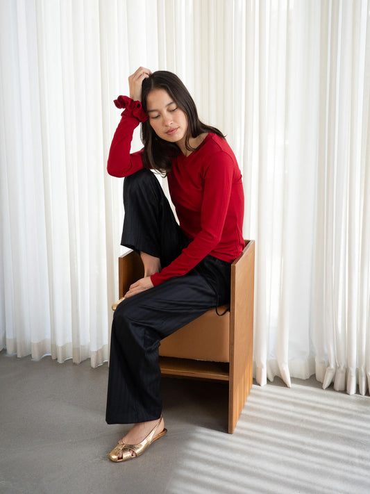 Wool Slip Trouser - Navy Stripe