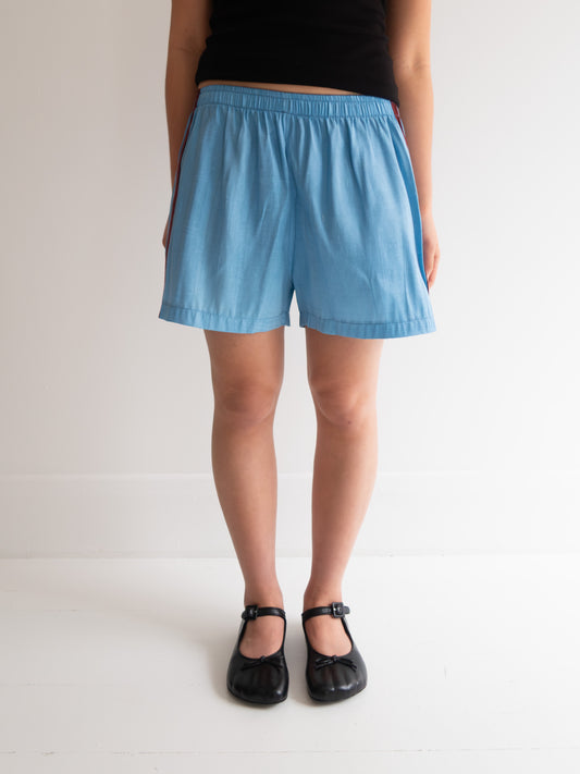 Raw Silk Contrast Shorts - Lake/Wine