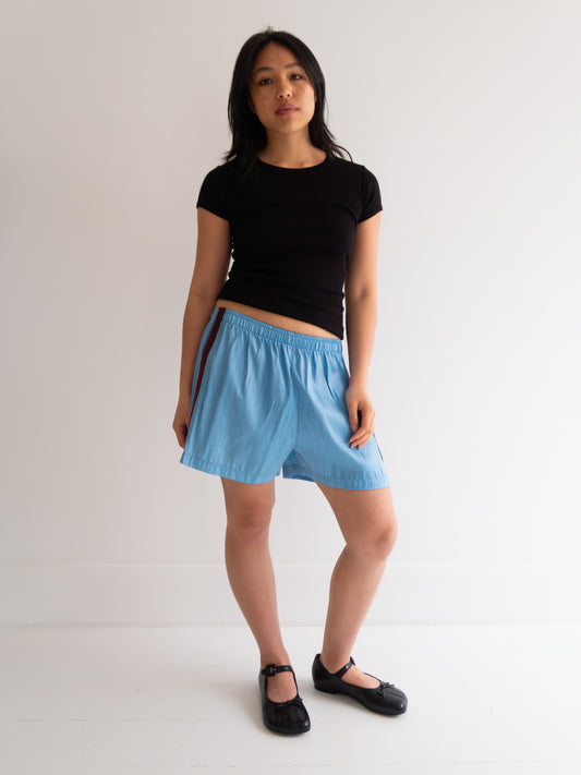 Raw Silk Contrast Shorts - Lake/Wine