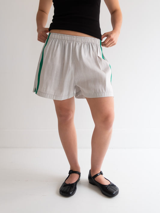 Raw Silk Contrast Shorts - Silver/Pine