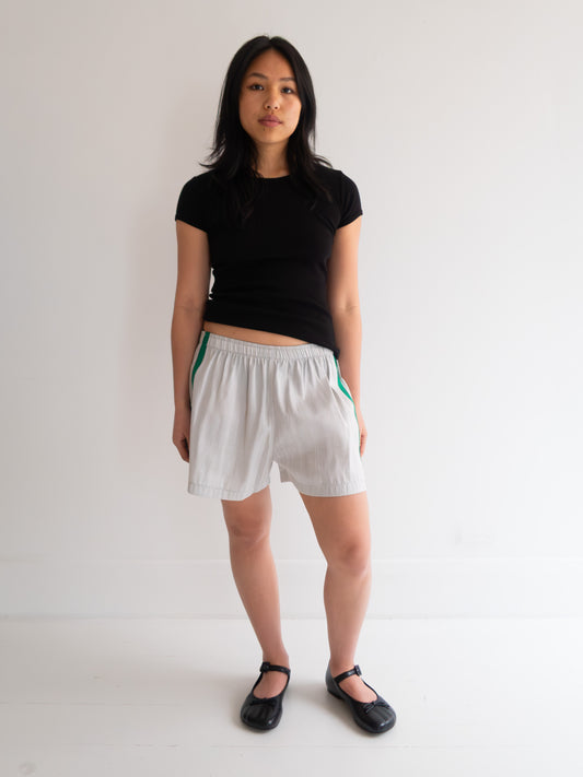 Raw Silk Contrast Shorts - Silver/Pine