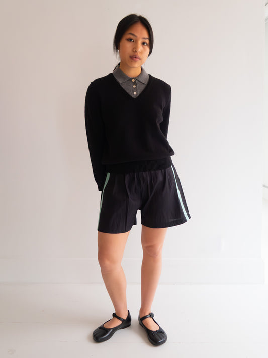 Raw Silk Contrast Shorts - Black/Mint