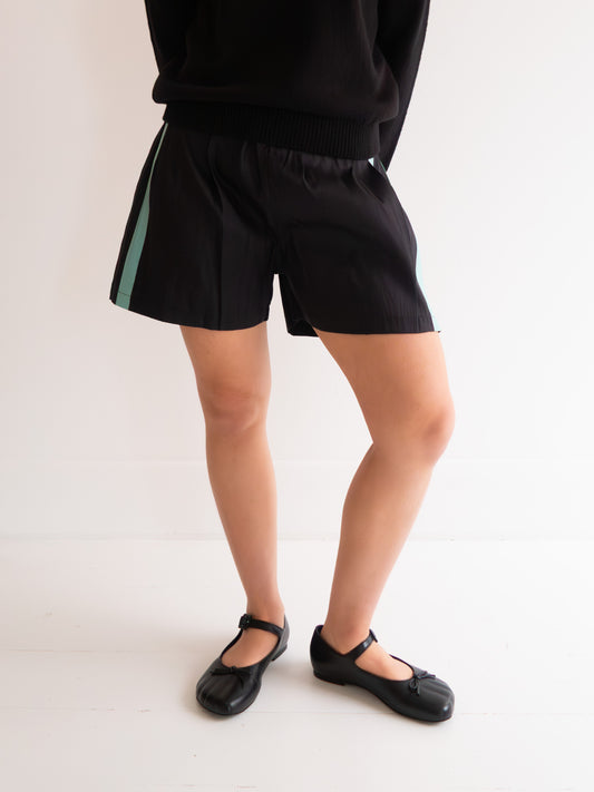 Raw Silk Contrast Shorts - Black/Mint