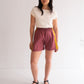 Raw Silk Contrast Shorts - Dark Rose/Mustard