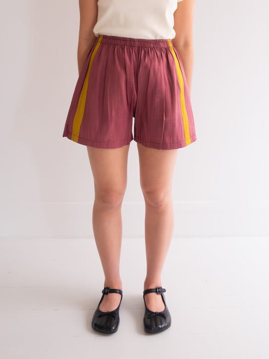 Raw Silk Contrast Shorts - Dark Rose/Mustard