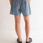 Raw Silk Contrast Shorts - Denim/Gold