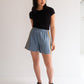 Raw Silk Contrast Shorts - Denim/Gold