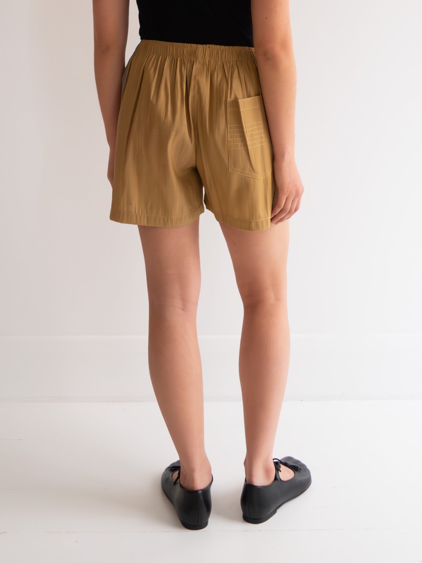 Raw Silk Contrast Shorts - Gold/Sky