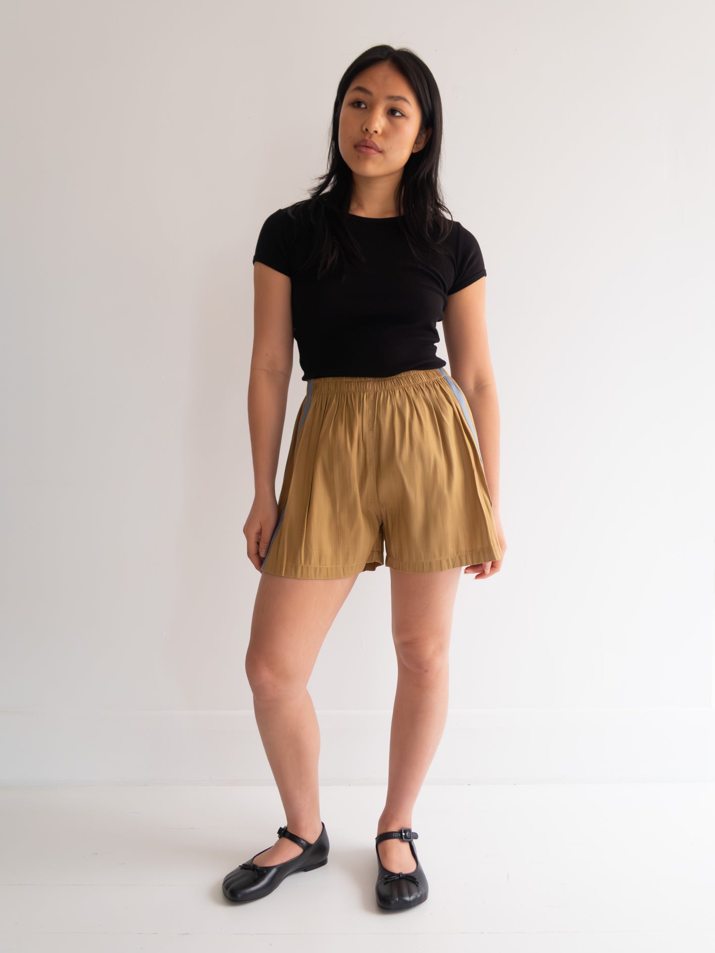 Raw Silk Contrast Shorts - Gold/Sky