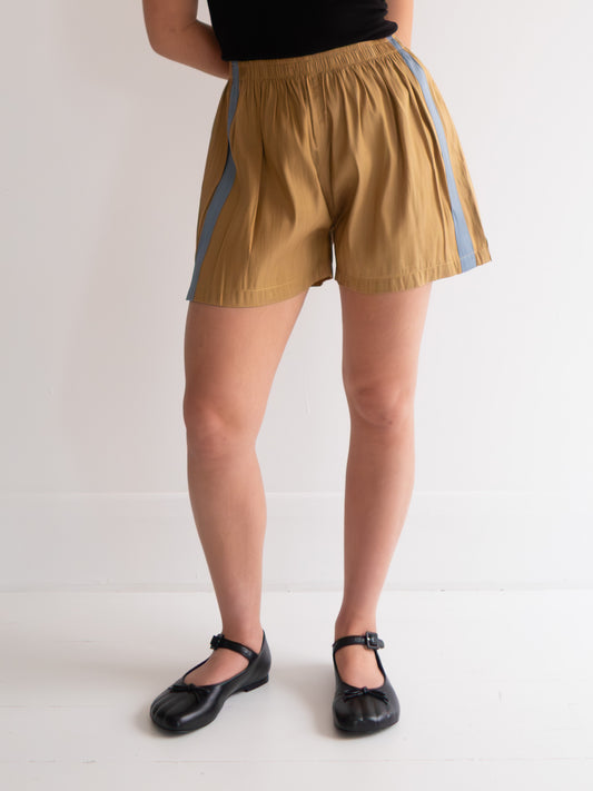Raw Silk Contrast Shorts - Gold/Sky