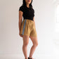 Raw Silk Contrast Shorts - Gold/Sky