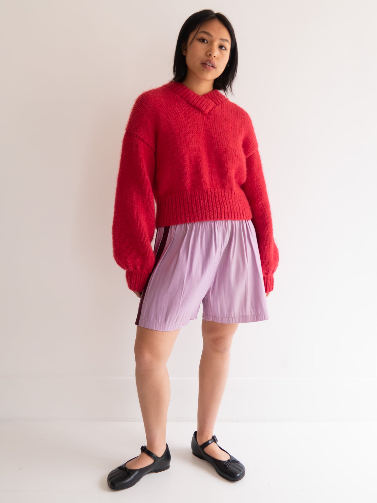 Raw Silk Contrast Shorts - Lavender/Wine