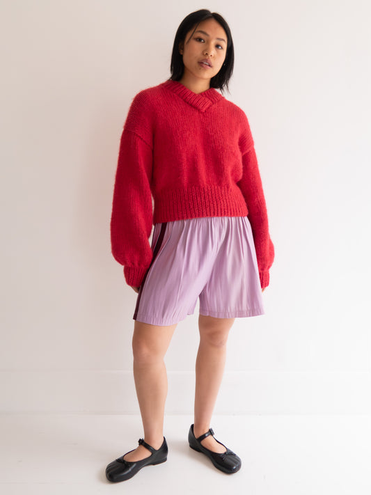Raw Silk Contrast Shorts - Lavender/Wine