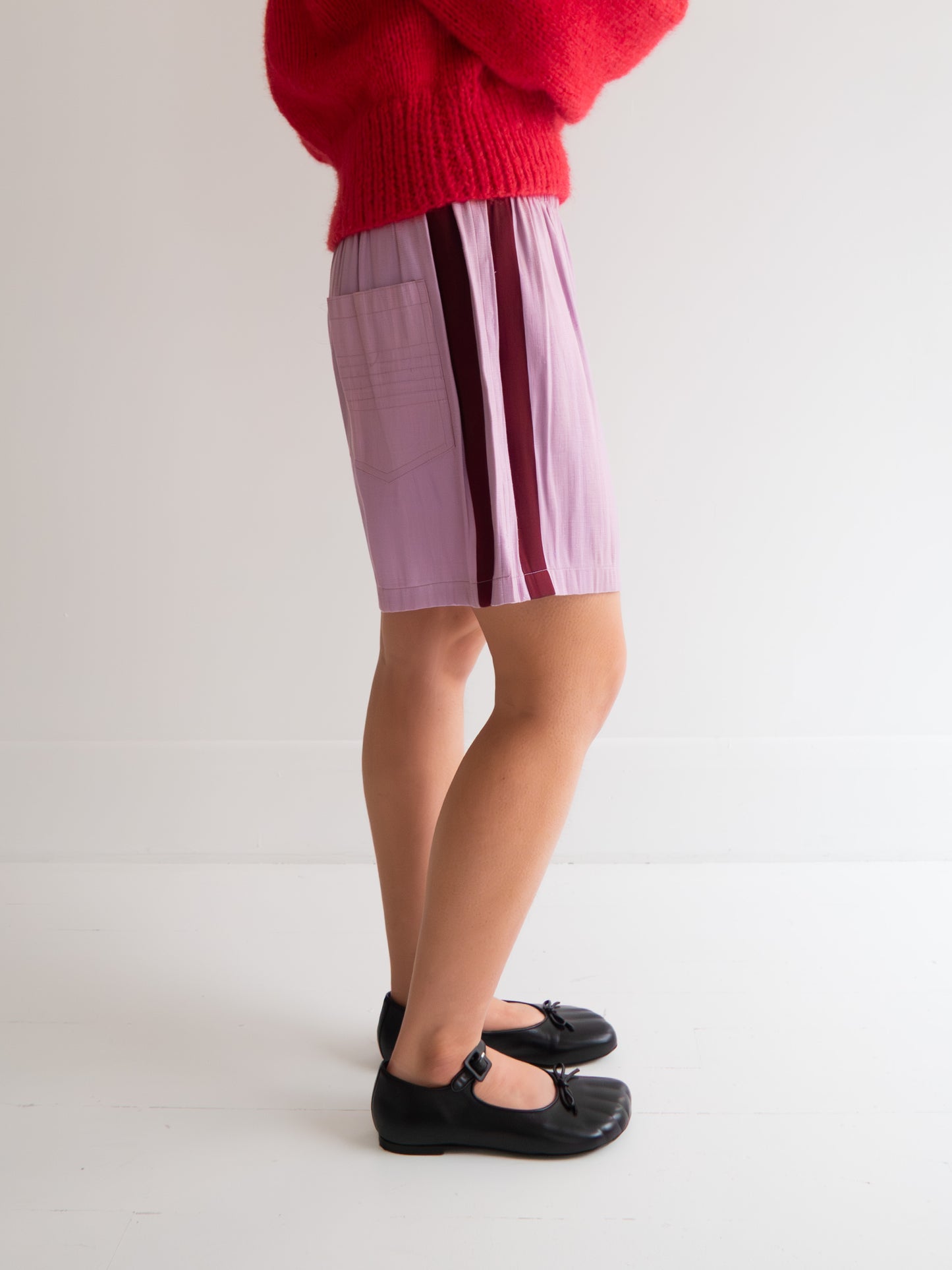 Raw Silk Contrast Shorts - Lavender/Wine