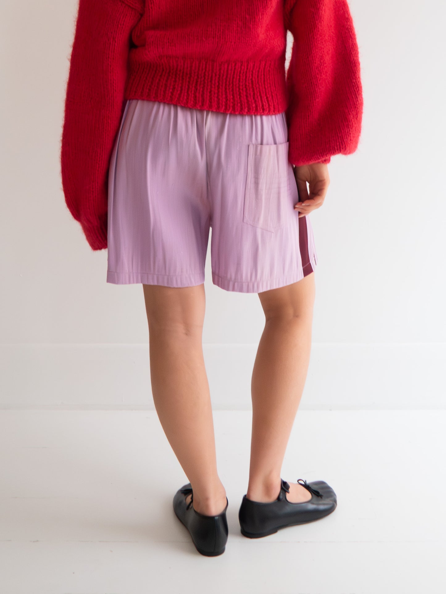 Raw Silk Contrast Shorts - Lavender/Wine