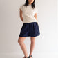Raw Silk Contrast Shorts - Navy/Chartreuse