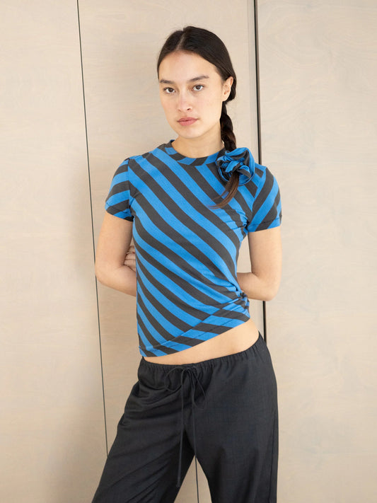 Bias Stripe Tee - Blue/Black