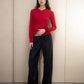 High V-Neck Long Sleeve - Crimson