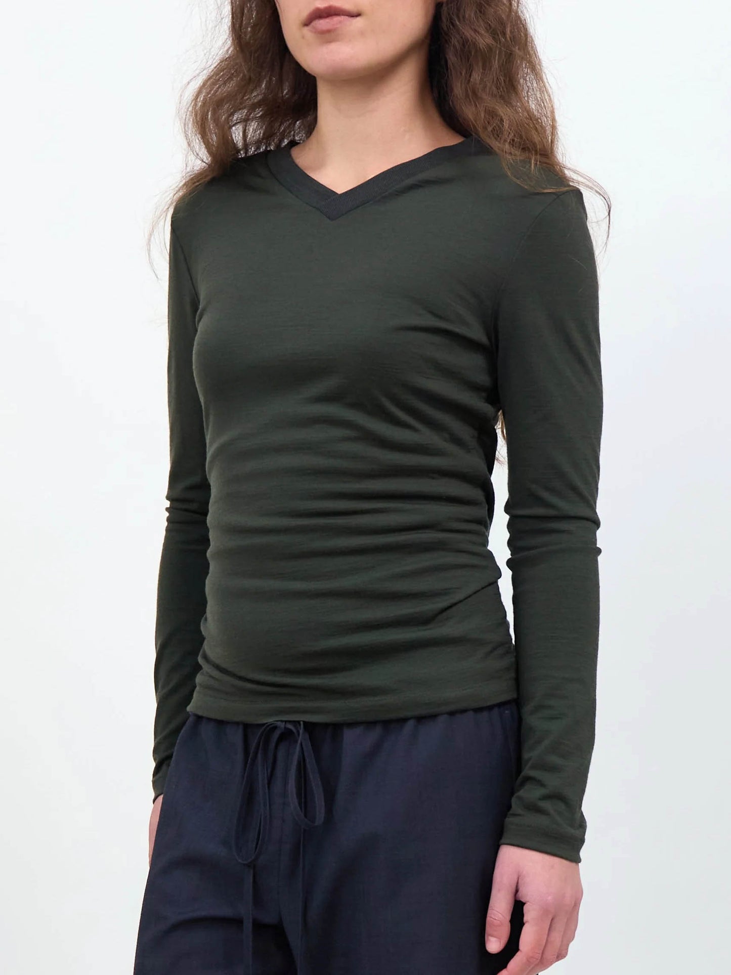 High V-Neck Long Sleeve - Khaki